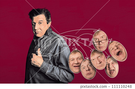 Man with his faces. art collage Man with his faces. art collage 111110248