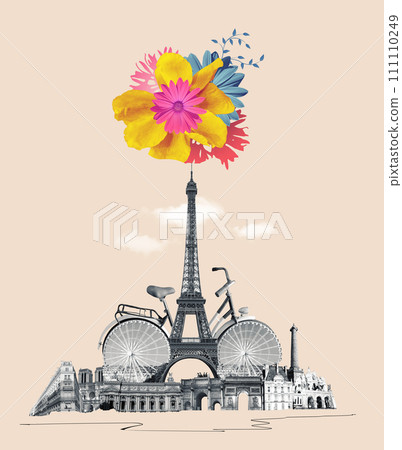 Contemporary design or art collage about Paris. Fashion vintage style. Travel and Vacation concept Contemporary design or art collage about Paris. Fashion vintage style. Travel and Vacation concept 111110249