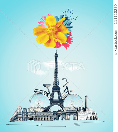 Contemporary design or art collage about Paris. Fashion vintage style. Travel, Vacation concept Contemporary design or art collage about Paris. Fashion vintage style. Travel, Vacation concept 111110250