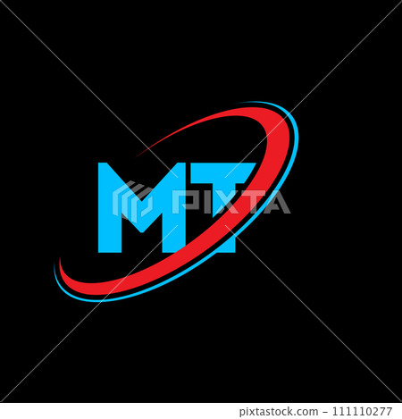 MT M T letter logo design. Initial letter MT linked circle uppercase monogram logo red and blue. MT logo, M T design. mt, m t 111110277