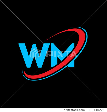 WM W M letter logo design. Initial letter WM linked circle uppercase monogram logo red and blue. WM logo, W M design. wm, w m 111110278