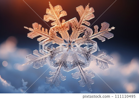 Microscopic view of a snowflake by Generative AI 111110495