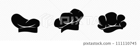 Black chefs hats set. Kitchen chef headwear for food preparation 111110745