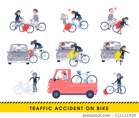 A set of female students in navy blue blazers who have a bicycle accident A set of female students in navy blue blazers who have a bicycle accident 111111439