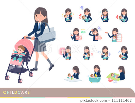 A set of female students in navy blue blazers taking care of a baby A set of female students in navy blue blazers taking care of a baby 111111462