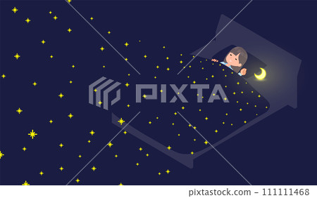 A set of female students in navy blue blazers sleeping in the starry sky 111111468