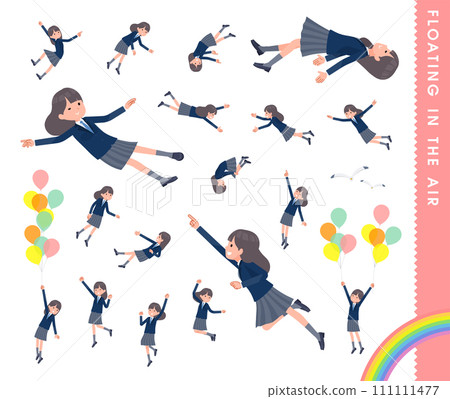Set of female students in navy blue blazers floating in the air 111111477