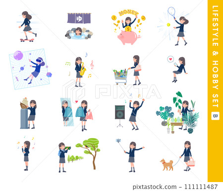 A set of female students in navy blue blazers about hobbies and lifestyle. B type 111111487