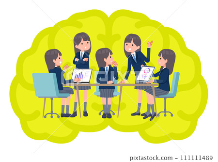 一群身穿海軍藍色西裝外套的女學生正在開內部會議 111111489