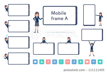 一組帶有智慧型手機螢幕和海軍藍色西裝外套的女學生 一組帶有智慧型手機螢幕和海軍藍色西裝外套的女學生 111111495