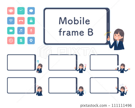 Set of female student with smartphone screen and navy blue blazer 111111496