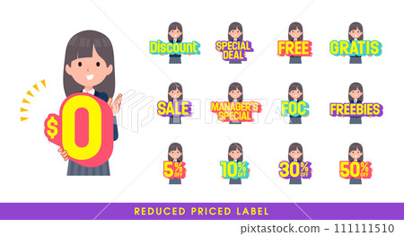 A set of navy blue blazer female students with great deals. English. Vector art that is easy to edit. 111111510