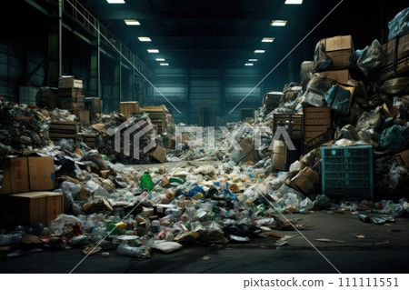 Industrial warehouse filled with discarded items and waste. ideal for projects related to waste management or environmental issues, for environmental awareness or waste disposal campaigns Industrial warehouse filled with discarded items and waste. ideal for projects related to waste management or environmental issues, for environmental awareness or waste disposal campaigns 111111551