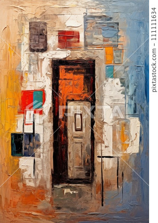 Door in wall. In style of oil painting. Metaphorical associative card on theme of Choice, door to the unknown, exit. Psychological abstract picture. Postcard, wall decoration, book illustration. Door in wall. In style of oil painting. Metaphorical associative card on theme of Choice, door to the unknown, exit. Psychological abstract picture. Postcard, wall decoration, book illustration. 111111634