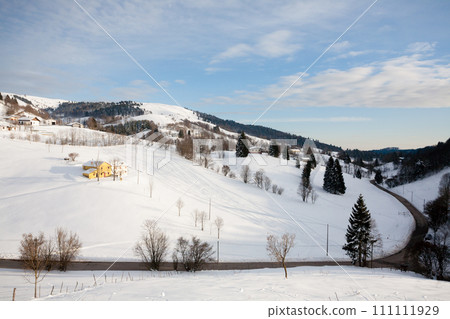 Winter landscape with curvy road 111111929