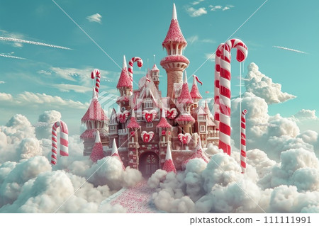 Fantasy castle with a candy in cotton clouds 111111991