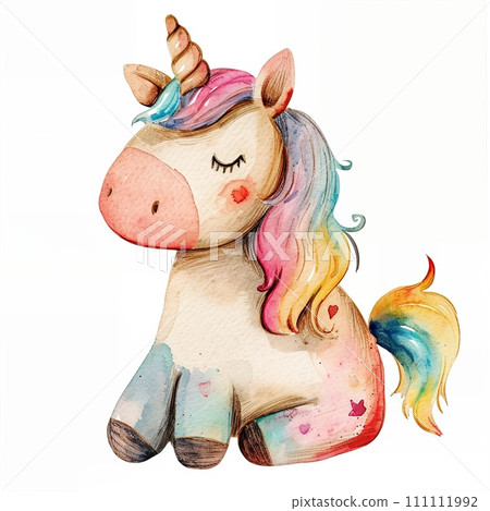 Cute unicorn in style of childlike simplistic watercolor 111111992