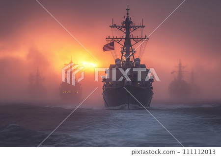 Warships with US flag at sea. 111112013
