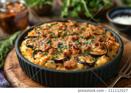 Casserole with eggplants and minced meat. Casserole with eggplants and minced meat. 111112027