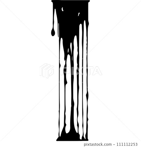 Abstract Dripping Paint. Black ink flows down in long streams and drops. Flowing black liquid. Droplets. Dirty grunge texture. Vector isolated on white background. Ink blot. Design element, 111112253