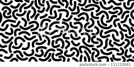 Monochrome doodle pattern. Funny monochrome pattern. Curved lines on white background. 111112681