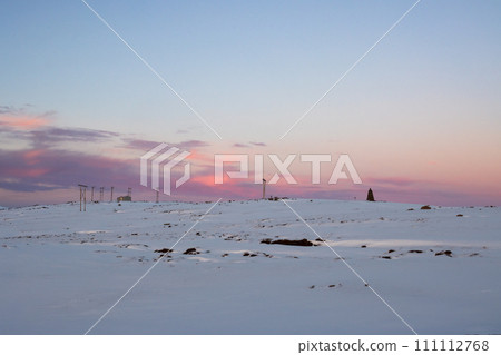 Snowy country and a sunset pink sky, Iceland Snowy country and a sunset pink sky, Iceland 111112768