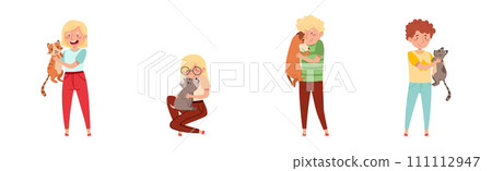 People Pet Owner with Domestic Animal Vector Set 111112947
