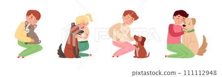 People Pet Owner with Domestic Animal Vector Set 111112948