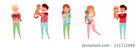 People Pet Owner with Domestic Animal Vector Set 111112949