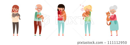 People Pet Owner with Domestic Animal Vector Set 111112950