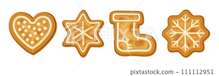 Gingerbread Cookie as Winter Homemade Sweet Snack with Sugar Glaze Vector Set Gingerbread Cookie as Winter Homemade Sweet Snack with Sugar Glaze Vector Set 111112951