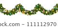 Vector Christmas Pine Wave with Golden Decorations 111112970