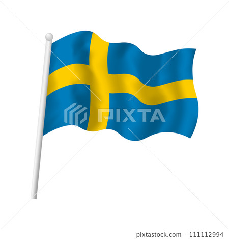 Sweden flag on flagpole waving in wind. Vector isolated illustration of Swedish flag blue with yellow cross Sweden flag on flagpole waving in wind. Vector isolated illustration of Swedish flag blue with yellow cross 111112994