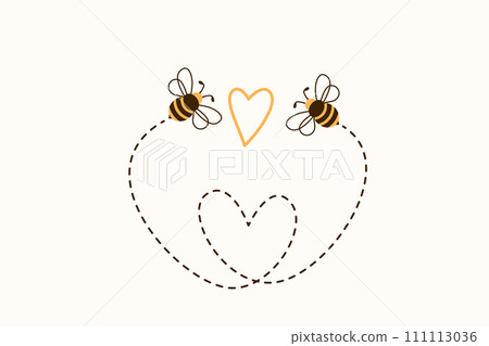 Two bees flying to meet each other along the way in the shape of a heart. Vector illustration bumble bee fall in love Two bees flying to meet each other along the way in the shape of a heart. Vector illustration bumble bee fall in love 111113036