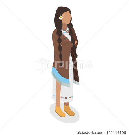 3D Isometric Flat Vector Set of Indigenous People. Item 2 111113106
