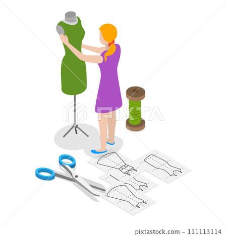 3D Isometric Flat Vector Illustration of Sewing Workshop. Item 1 3D Isometric Flat Vector Illustration of Sewing Workshop. Item 1 111113114
