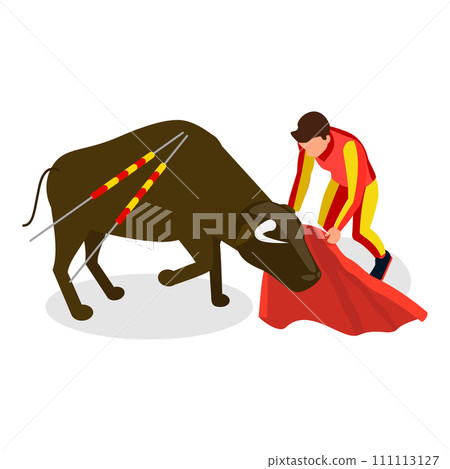 3D Isometric Flat Vector Set of Corrida Elements. Item 2 111113127