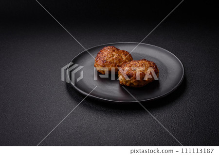 Delicious fresh fried minced fish cutlets with spices and herbs Delicious fresh fried minced fish cutlets with spices and herbs 111113187