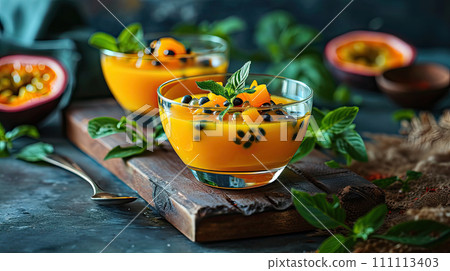 Mango Pudding with Passion Fruit Topping 111113403