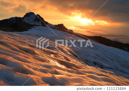 Captivating view of the glacier and mountains in sunset Captivating view of the glacier and mountains in sunset 111113884