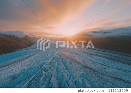 Captivating view of the glacier and mountains in sunset Captivating view of the glacier and mountains in sunset 111113909