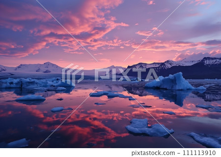 Captivating view of the glacier and mountains in sunset Captivating view of the glacier and mountains in sunset 111113910