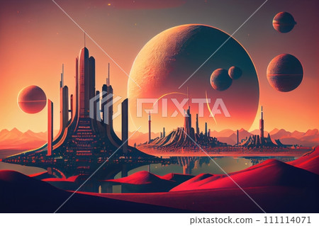 Heartcore Retro Futurism City Landscape, generative ai 111114071