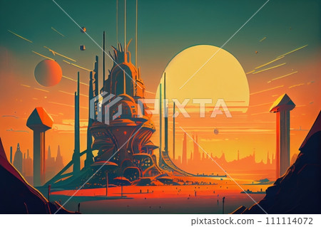 Heartcore Retro Futurism City Landscape, generative ai 111114072