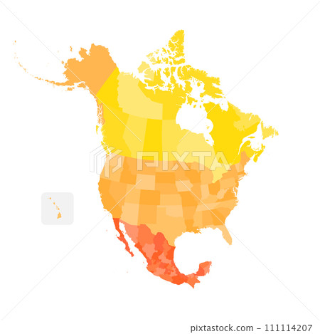 Political map of North American countries Canada, United States of America and Mexico with administrative divisions. Colorful blank map. Vector illustration 111114207
