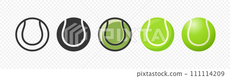 Flat Vector Tennis Ball Icon Set. Tennis Ball Design Template, Clipart for Sports Concepts, Competition Promotions, Advertisements, Graphics for a Tennis Event, Sports Content, Products, Logo 111114209