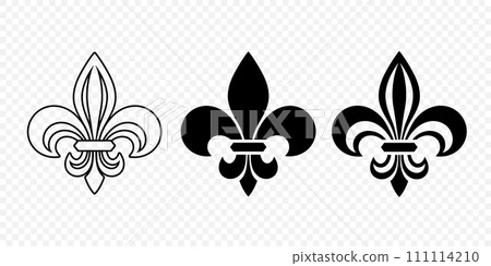 Vector Vintage White and Black Fleur De Lis Icon Set Isolated. Heraldic Lily, Retro Design Element. Vector Illustration 111114210