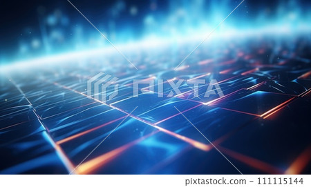 Abstract Digital background in Blue and Orange. Futuristic Network Grid with Glowing Lines. Cybernetic Interface with Luminous Pathways 111115144