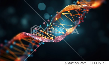 Human DNA Strand Against a Black Background. Representation of DNA Molecule in Vivid Colors. Concept of medical scientific research and genetic tests. Science and genetic engineering 111115149