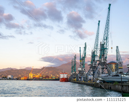 Port area. Container ships in the port. The atmosphere of a cargo seaport. Marine urban landscape. Sea transportation in Georgia. Port area. Container ships in the port. The atmosphere of a cargo seaport. Marine urban landscape. Sea transportation in Georgia. 111115225